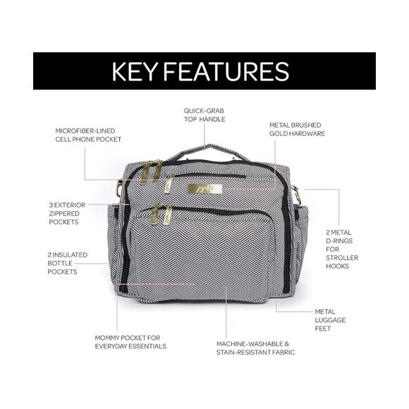 JUJUBE JU JU BE BABY DIAPER BAG DUFFEL SHOULDER BAG BLACK HERRINGBONE CHEVRON - Picture 2 of 10